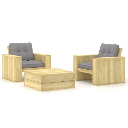 Set muebles de jardín y cojines 3 pzas madera pino impregnada de , Conjuntos de jardín - Ref: Foro24-3065805, Precio: 454,63 ...