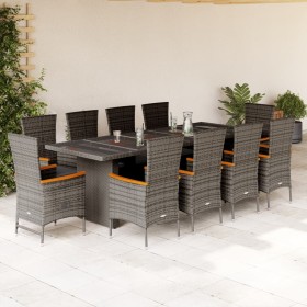 Set de comedor de jardín 11 pzas y cojines ratán sintético gris en Conjuntos de jardín | Comprar online en Foru.es