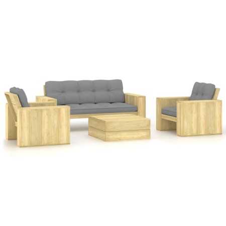 Set muebles de jardín y cojines 4 pzas madera pino impregnada de , Conjuntos de jardín - Ref: Foro24-3065781, Precio: 798,10 ...