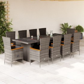 Set de comedor de jardín 11 pzas y cojines ratán sintético gris en Conjuntos de jardín | Comprar online en Foru.es