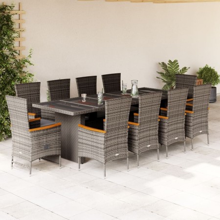 Set de comedor de jardín 11 pzas y cojines ratán sintético gris en Conjuntos de jardín | Comprar online en Foru.es