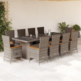 Set de comedor de jardín 11 pzas y cojines ratán sintético gris en Conjuntos de jardín | Comprar online en Foru.es