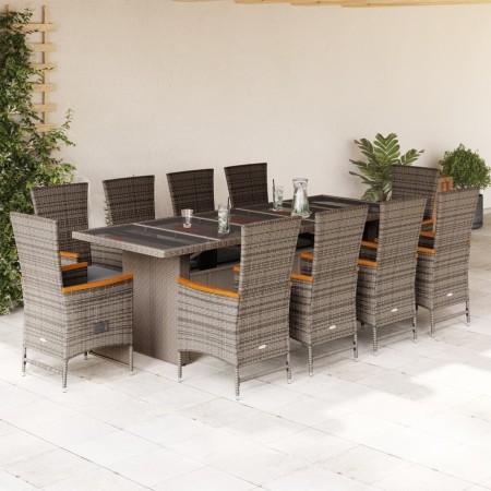 Set de comedor de jardín 11 pzas y cojines ratán sintético gris en Conjuntos de jardín | Comprar online en Foru.es