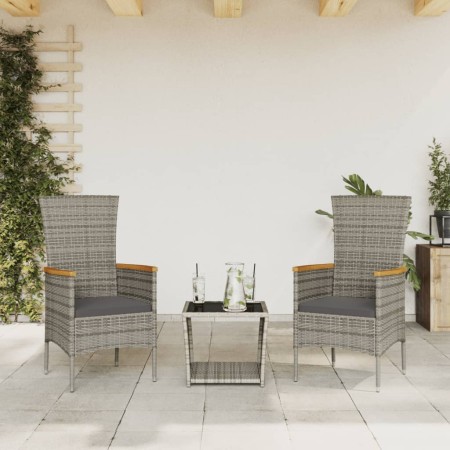 Set comedor de jardín 3 piezas con cojines ratán sintético gris en Conjuntos de jardín | Comprar online en Foru.es