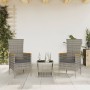 Set comedor de jardín 3 piezas con cojines ratán sintético gris en Conjuntos de jardín | Comprar online en Foru.es