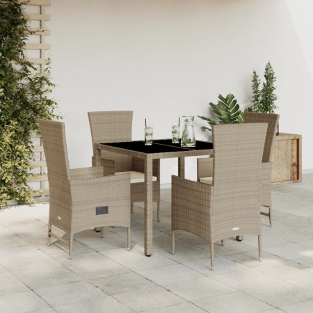 Set comedor de jardín 5 pzas con cojines ratán sintético beige en Conjuntos de jardín | Comprar online en Foru.es