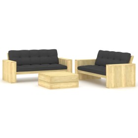 Set de sofás jardín 3 piezas con cojines madera pino impregnada de , Conjuntos de jardín - Ref: Foro24-3065783, Precio: 861,2...