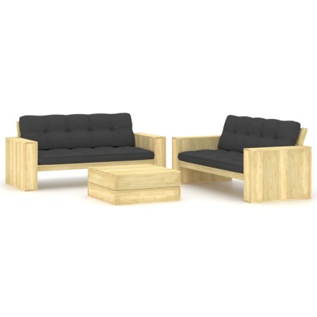 Set de sofás jardín 3 piezas con cojines madera pino impregnada de , Conjuntos de jardín - Ref: Foro24-3065783, Precio: 861,2...
