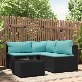 Juego de jardín con cojines 4 piezas ratán sintético negro de , Sofás de exterior - Ref: Foro24-319797, Precio: 279,32 €, Des...