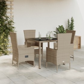 Set comedor de jardín 5 pzas con cojines ratán sintético beige en Conjuntos de jardín | Comprar online en Foru.es