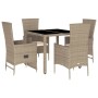 Set comedor de jardín 5 pzas con cojines ratán sintético beige en Conjuntos de jardín | Comprar online en Foru.es