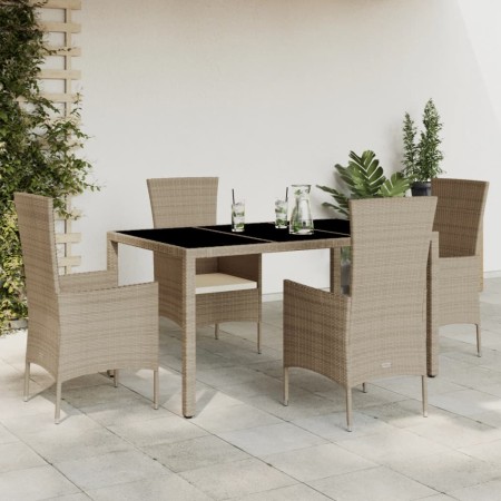 Set comedor de jardín 5 pzas con cojines ratán sintético beige en Conjuntos de jardín | Comprar online en Foru.es