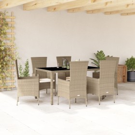 Set comedor de jardín 7 pzas con cojines ratán sintético beige en Conjuntos de jardín | Comprar online en Foru.es
