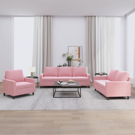 Juego de sofás con cojines 3 piezas terciopelo rosa de , Sofás - Ref: Foro24-3201479, Precio: 696,50 €, Descuento: %