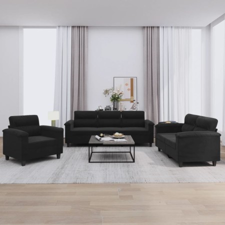 Juego de sofás con cojines 3 piezas tela microfibra negro de , Sofás - Ref: Foro24-3202293, Precio: 764,65 €, Descuento: -5%%