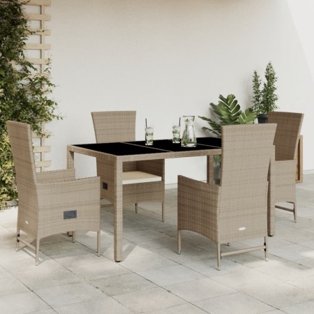 Set comedor de jardín 5 pzas con cojines ratán sintético beige en Conjuntos de jardín | Comprar online en Foru.es