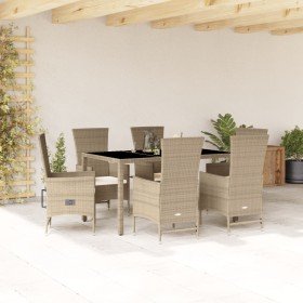 Set comedor de jardín 7 pzas con cojines ratán sintético beige en Conjuntos de jardín | Comprar online en Foru.es
