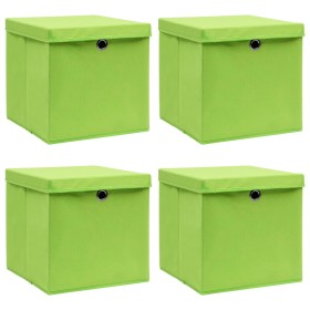 Cajas de almacenaje con tapas 4 uds tela verde 32x32x32 cm de , Cestas para almacenaje - Ref: Foro24-288370, Precio: 31,27 €,...