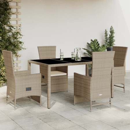 Set comedor de jardín 5 pzas con cojines ratán sintético beige en Conjuntos de jardín | Comprar online en Foru.es