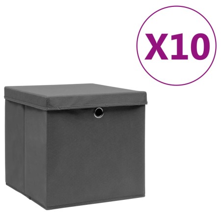 Cajas de almacenaje con tapas 10 uds gris 28x28x28 cm de , Cestas para almacenaje - Ref: Foro24-325194, Precio: 59,19 €, Desc...
