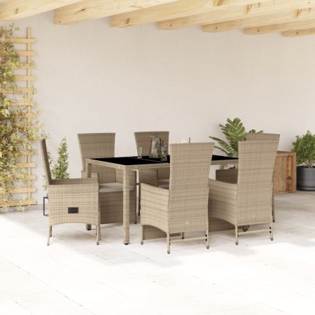 Set comedor de jardín 7 pzas con cojines ratán sintético beige en Conjuntos de jardín | Comprar online en Foru.es