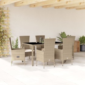 Set comedor de jardín 7 pzas con cojines ratán sintético beige en Conjuntos de jardín | Comprar online en Foru.es