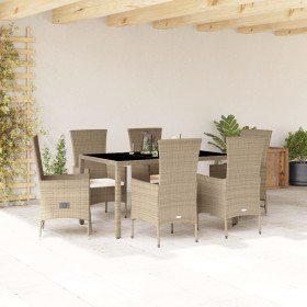 Set comedor de jardín 7 pzas con cojines ratán sintético beige en Conjuntos de jardín | Comprar online en Foru.es