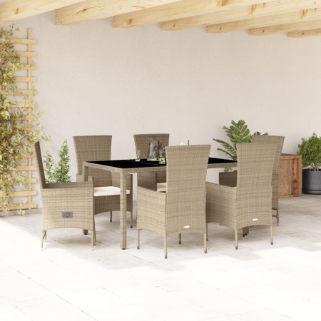 Set comedor de jardín 7 pzas con cojines ratán sintético beige en Conjuntos de jardín | Comprar online en Foru.es