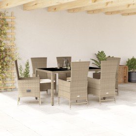 Set comedor de jardín 7 pzas con cojines ratán sintético beige en Conjuntos de jardín | Comprar online en Foru.es