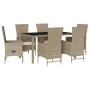 Set comedor de jardín 7 pzas con cojines ratán sintético beige en Conjuntos de jardín | Comprar online en Foru.es