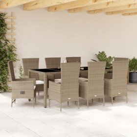 Set comedor de jardín 9 pzas con cojines ratán sintético beige en Conjuntos de jardín | Comprar online en Foru.es