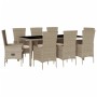 Set comedor de jardín 9 pzas con cojines ratán sintético beige en Conjuntos de jardín | Comprar online en Foru.es