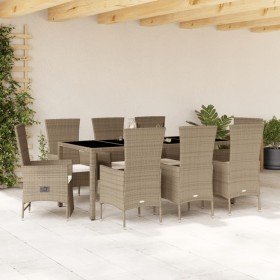 Set comedor de jardín 9 pzas con cojines ratán sintético beige en Conjuntos de jardín | Comprar online en Foru.es