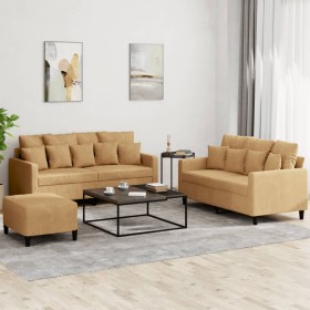 Juego de sofás con cojines 3 piezas terciopelo marrón de , Sofás - Ref: Foro24-3201717, Precio: 460,21 €, Descuento: -5%%