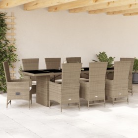 Set comedor de jardín 9 pzas con cojines ratán sintético beige en Conjuntos de jardín | Comprar online en Foru.es