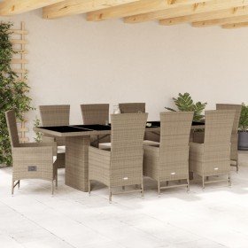 Set comedor de jardín 9 pzas con cojines ratán sintético beige en Conjuntos de jardín | Comprar online en Foru.es