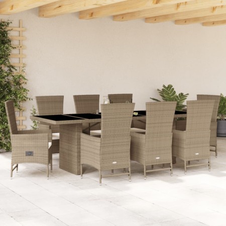 Set comedor de jardín 9 pzas con cojines ratán sintético beige en Conjuntos de jardín | Comprar online en Foru.es