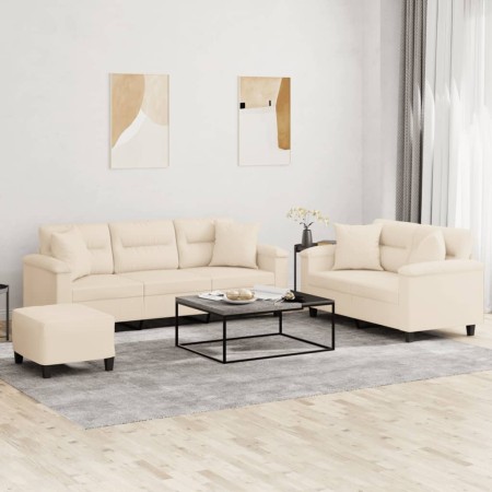Juego de sofás con cojines 3 piezas tela microfibra beige de , Sofás - Ref: Foro24-3202361, Precio: 673,12 €, Descuento: -5%%
