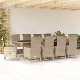 Set comedor de jardín 11 pzas con cojines ratán sintético beige en Conjuntos de jardín | Comprar online en Foru.es