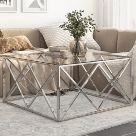 Mesa de centro plateada acero inoxidable y vidrio templado de , Mesas de centro - Ref: Foro24-349977, Precio: 231,33 €, Descu...