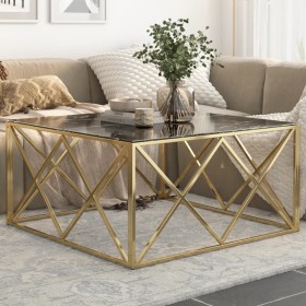 Mesa de centro dorada acero inoxidable y vidrio templado de , Mesas de centro - Ref: Foro24-349980, Precio: 256,92 €, Descuen...