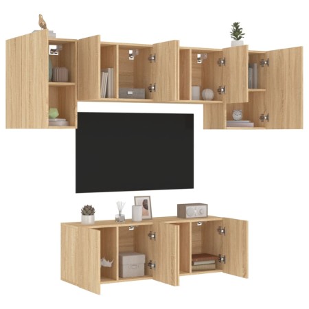 Muebles de TV de pared 6 pzas madera de ingeniería roble Sonoma de , Muebles TV - Ref: Foro24-3216441, Precio: 205,22 €, Desc...