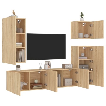 Muebles de TV de pared 5 pzas madera de ingeniería roble Sonoma de , Muebles TV - Ref: Foro24-3216448, Precio: 221,61 €, Desc...