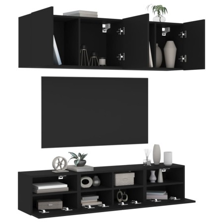 Muebles de TV de pared 5 piezas madera de ingeniería negro de , Muebles TV - Ref: Foro24-3216512, Precio: 165,06 €, Descuento: %