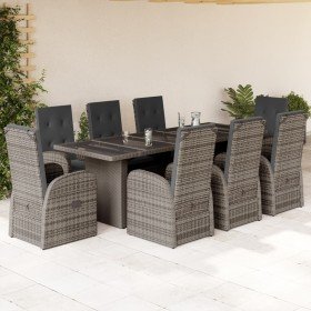 Set comedor jardín 9 pzas y cojines ratán sintético gris en Conjuntos de jardín | Comprar online en Foru.es
