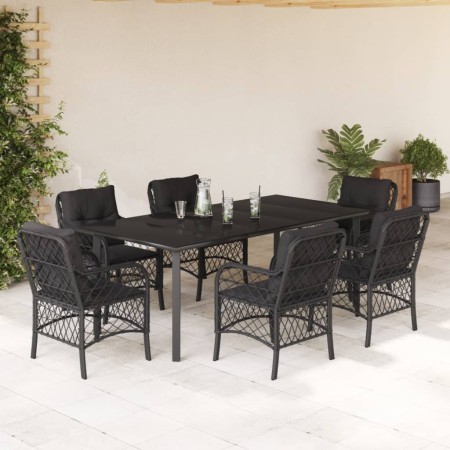 Set de comedor de jardín 7 pzas y cojines ratán sintético negro de , Conjuntos de jardín - Ref: Foro24-3212108, Precio: 744,2...