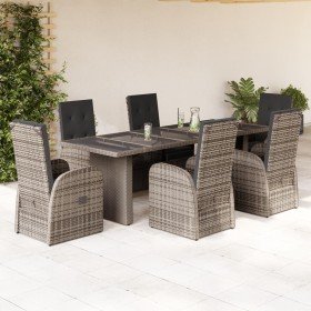 Set comedor jardín 7 pzas y cojines ratán sintético gris en Conjuntos de jardín | Comprar online en Foru.es