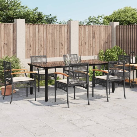 Set de comedor de jardín 7 pzas y cojines ratán sintético negro de , Conjuntos de jardín - Ref: Foro24-3213608, Precio: 510,4...