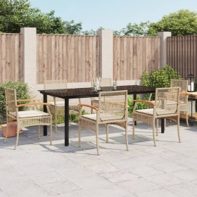 Set comedor de jardín 7 pzas con cojines ratán sintético beige de , Conjuntos de jardín - Ref: Foro24-3213636, Precio: 620,42...