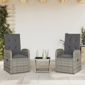 Set comedor de jardín 3 piezas con cojines ratán sintético gris en Conjuntos de jardín | Comprar online en Foru.es